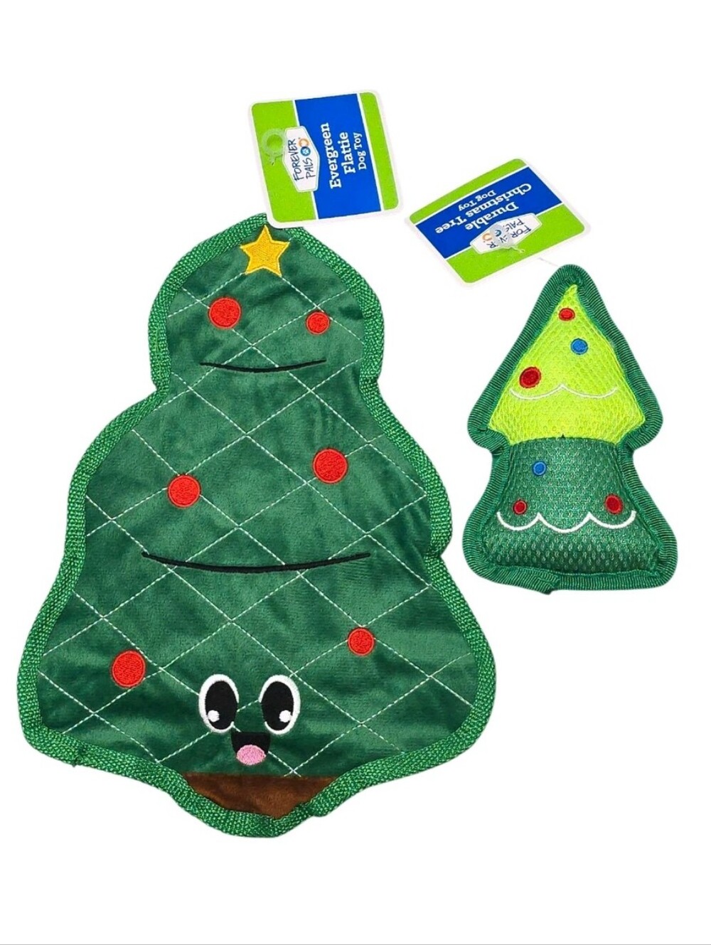 Christmas Tree Dog Toys 2 Pack Crinkle Flattie Squeaky Forever Pals Gift Set NWT